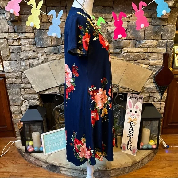 NWOT Flamingo Urban Navy Blue Floral Print Midi Dress Size Medium - Picture 5 of 8